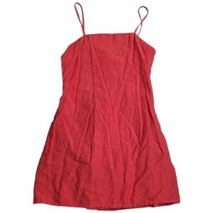 Japna Smocked Coral Sundress Women's Size Medium Orange Cotton Linen Blend